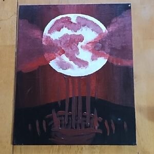 Red and White Ethereal Moon Painting